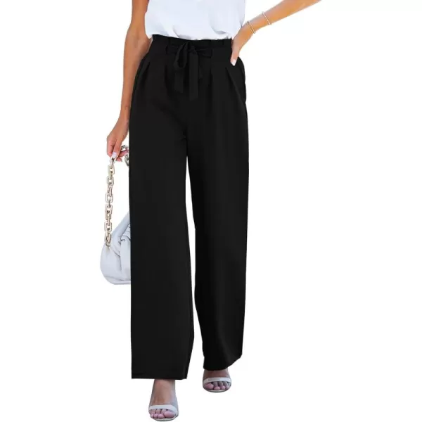 GRAPENT Dress Pants Women High Waisted Wide Leg Work Pants Dressy Casual Trendy Elastic Waist Pleated Belted TrousersBlack