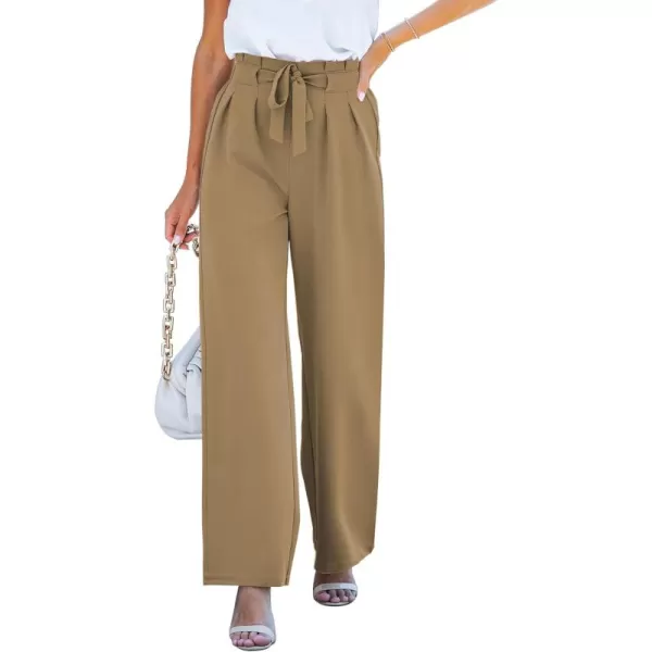 GRAPENT Dress Pants Women High Waisted Wide Leg Work Pants Dressy Casual Trendy Elastic Waist Pleated Belted TrousersCandied Ginger