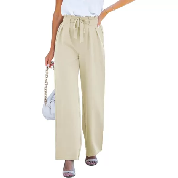 GRAPENT Dress Pants Women High Waisted Wide Leg Work Pants Dressy Casual Trendy Elastic Waist Pleated Belted TrousersCannoli Cream