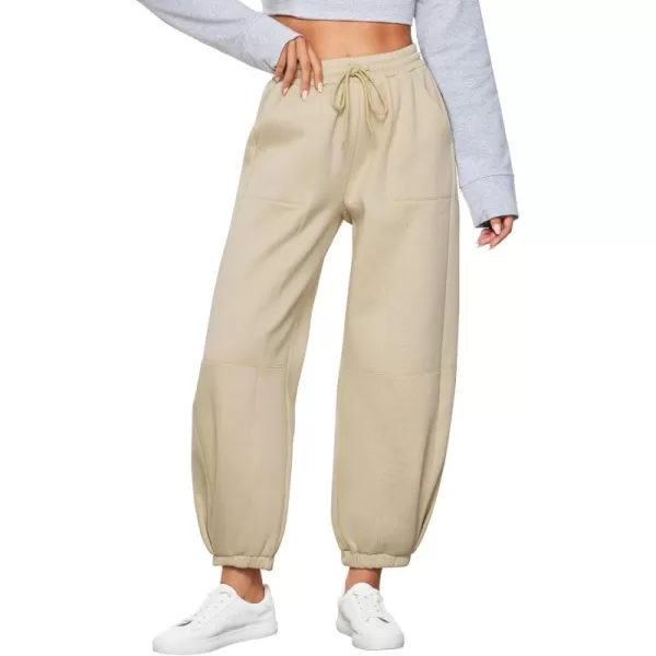 GRAPENT Fleece Lined Sweatpants Women Baggy Pull On High Waisted Joggers Athleisure Warm Trouser Sweat Pants with PocketBeige