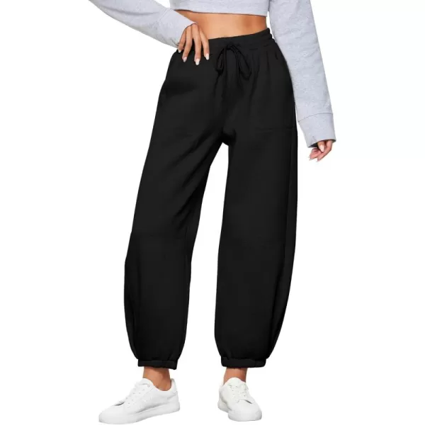 GRAPENT Fleece Lined Sweatpants Women Baggy Pull On High Waisted Joggers Athleisure Warm Trouser Sweat Pants with PocketBlack