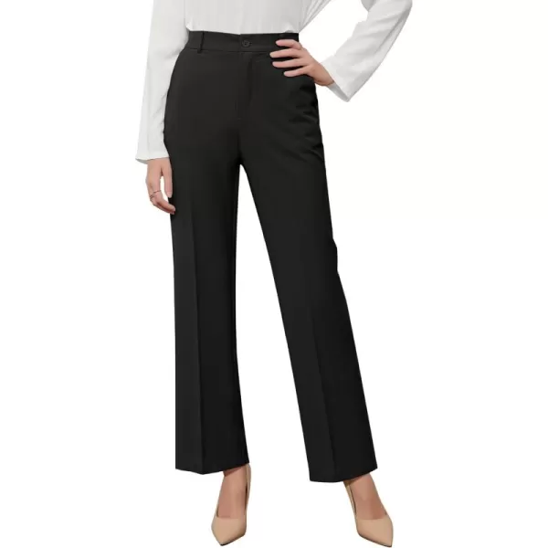 GRAPENT Pants for Women Work High Waisted Dress Pants Business Casual Relaxed Fit Straight Leg Elastic Waist TrousersBlack