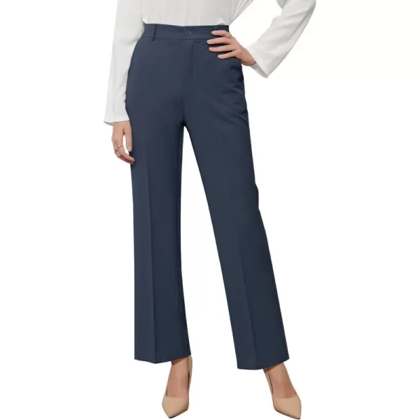 GRAPENT Pants for Women Work High Waisted Dress Pants Business Casual Relaxed Fit Straight Leg Elastic Waist TrousersDark Blue