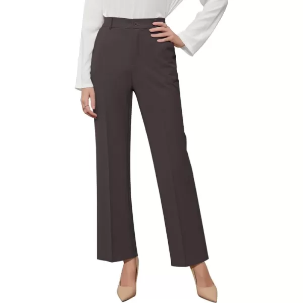 GRAPENT Pants for Women Work High Waisted Dress Pants Business Casual Relaxed Fit Straight Leg Elastic Waist TrousersDark Brown