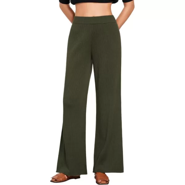 GRAPENT Sweater Wide Leg Pants Woman High Waisted Pull On Lounge Elastic Waist Fall Winter Casual Knit Trousers PantsArmy Green