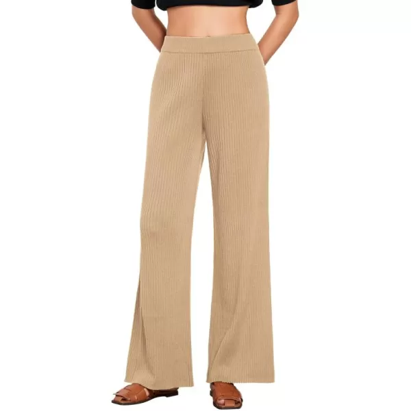 GRAPENT Sweater Wide Leg Pants Woman High Waisted Pull On Lounge Elastic Waist Fall Winter Casual Knit Trousers PantsBeige