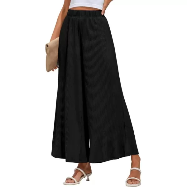 GRAPENT Wide Leg Pants Woman High Waisted Flowy Pull On Pleated Dressy Casual Ankle Cropped Palazzo Pants Baggy CulottesBlack