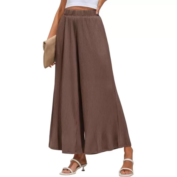 GRAPENT Wide Leg Pants Woman High Waisted Flowy Pull On Pleated Dressy Casual Ankle Cropped Palazzo Pants Baggy CulottesBrown