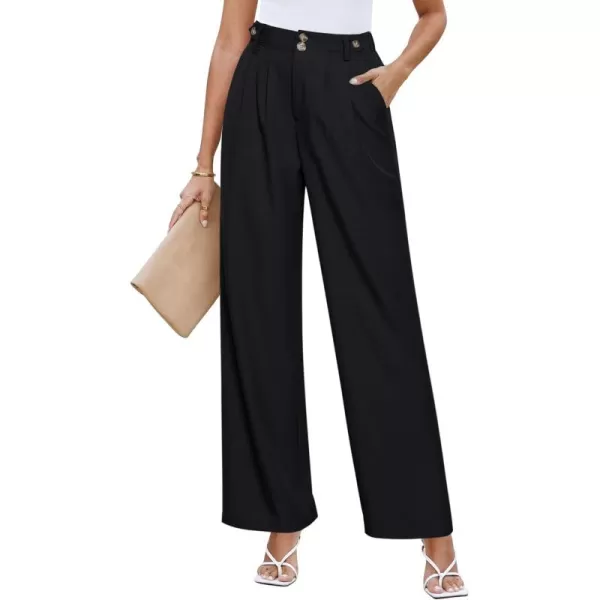 GRAPENT Wide Leg Pants Woman Trendy High Waisted Dress Pants Business Causal Pleated Elastic Waist Work Trousers PantsBlack