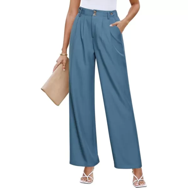 GRAPENT Wide Leg Pants Woman Trendy High Waisted Dress Pants Business Causal Pleated Elastic Waist Work Trousers PantsBluesteel