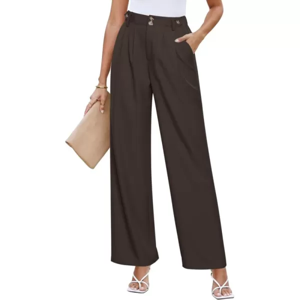GRAPENT Wide Leg Pants Woman Trendy High Waisted Dress Pants Business Causal Pleated Elastic Waist Work Trousers PantsDark Brown