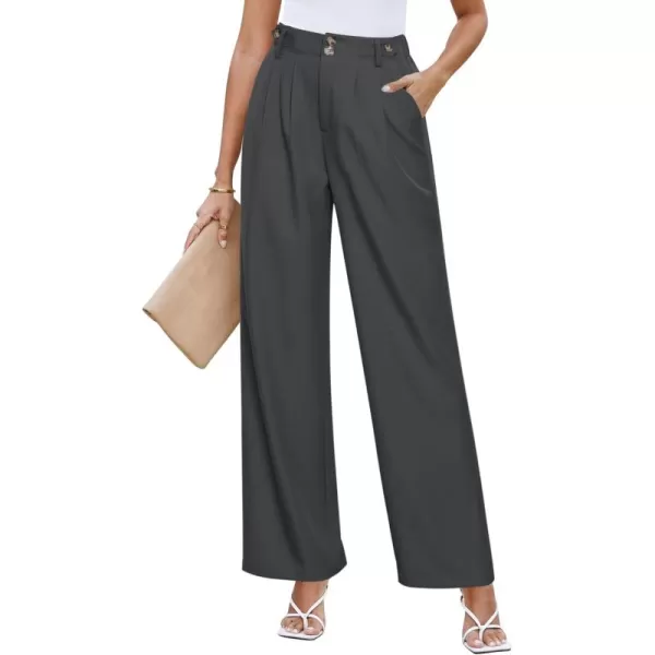 GRAPENT Wide Leg Pants Woman Trendy High Waisted Dress Pants Business Causal Pleated Elastic Waist Work Trousers PantsDark Gray