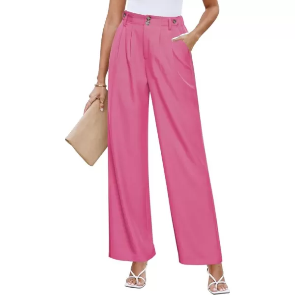 GRAPENT Wide Leg Pants Woman Trendy High Waisted Dress Pants Business Causal Pleated Elastic Waist Work Trousers PantsHot Pink
