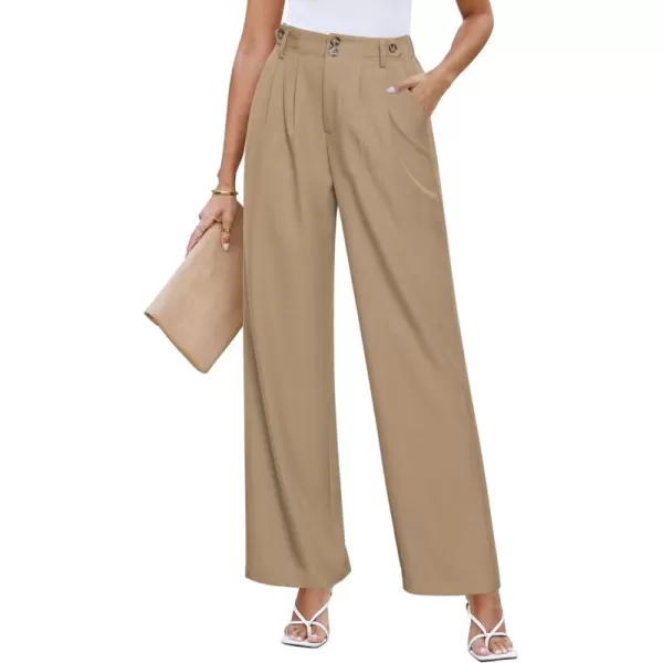 GRAPENT Wide Leg Pants Woman Trendy High Waisted Dress Pants Business Causal Pleated Elastic Waist Work Trousers PantsKhaki