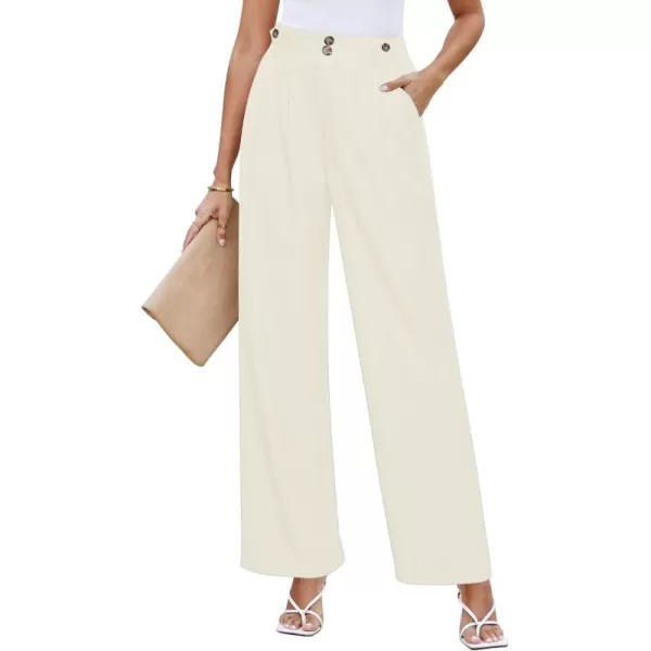 GRAPENT Wide Leg Pants Woman Trendy High Waisted Dress Pants Business Causal Pleated Elastic Waist Work Trousers PantsLight Beige