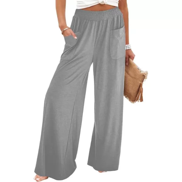 GRAPENT Wide Leg Pants for Women High Wasited Baggy Palazzo Pants Casual Pull On Bell Bottom Smocked Elastic Waist PantsHeather Gray