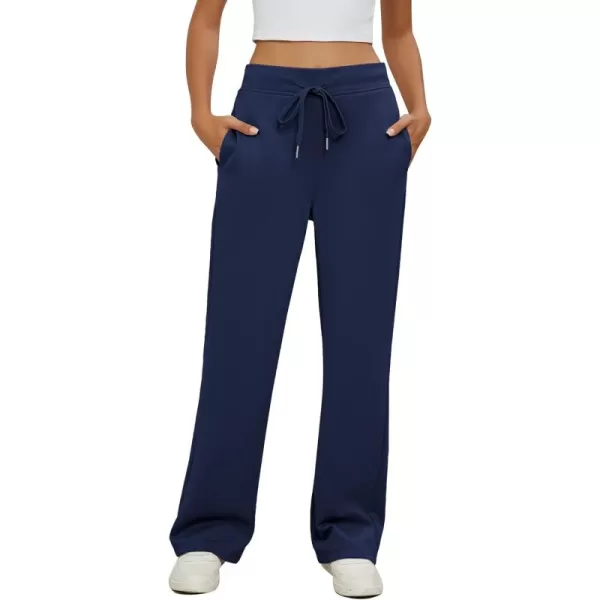 GRAPENT Wide Leg Sweatpants Women Baggy High Waisted Pull On Trendy Lounge Drawstring Athleisure Sweat Pants TrousersNavy Blue