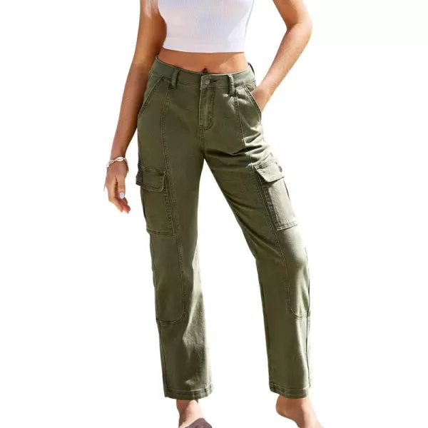 GRAPENT Womens Cargo Pants Casual High Waisted Baggy Stretch Straight Leg Trousers Western Outfit Y2K Pants with PocketsArmy Green