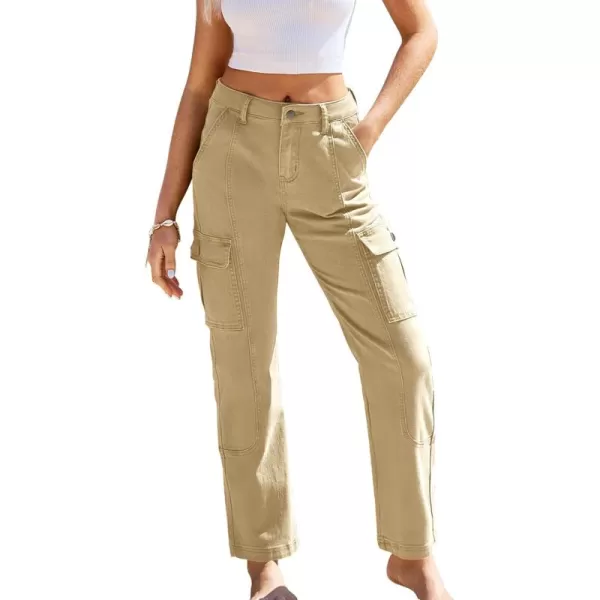 GRAPENT Womens Cargo Pants Casual High Waisted Baggy Stretch Straight Leg Trousers Western Outfit Y2K Pants with PocketsBeige