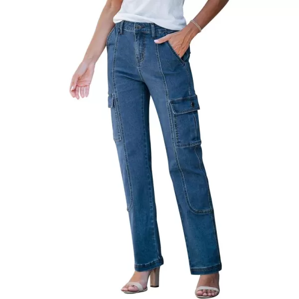 GRAPENT Womens Cargo Pants Casual High Waisted Baggy Stretch Straight Leg Trousers Western Outfit Y2K Pants with PocketsBrilliant Blue