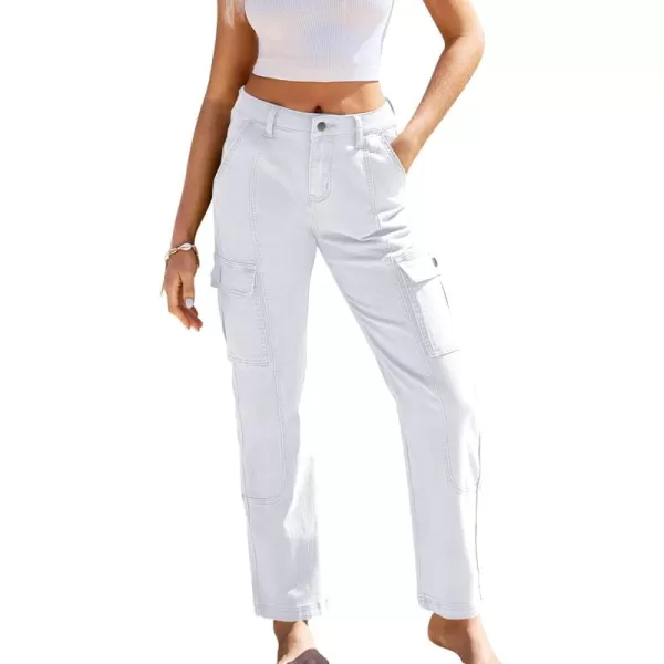 GRAPENT Womens Cargo Pants Casual High Waisted Baggy Stretch Straight Leg Trousers Western Outfit Y2K Pants with PocketsBrilliant White