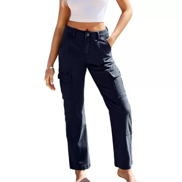GRAPENT Womens Cargo Pants Casual High Waisted Baggy Stretch Straight Leg Trousers Western Outfit Y2K Pants with PocketsMedieval Blue