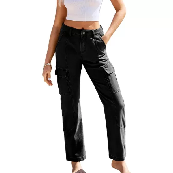 GRAPENT Womens Cargo Pants Casual High Waisted Baggy Stretch Straight Leg Trousers Western Outfit Y2K Pants with PocketsTrue Black