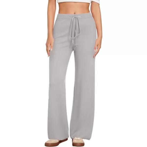 GRAPENT Womens Ribbed Knit Flowy Winter Pants Elastic Waist Tie Front Wide Leg Sweater PantsHeather Gray