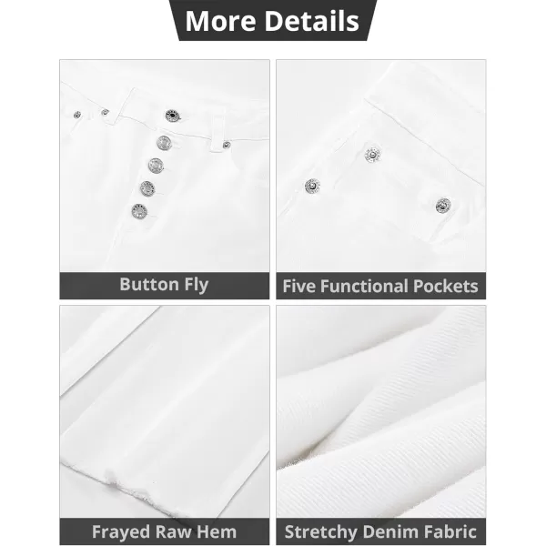 GRAPENT Capri Jeans for Women Trendy High Waisted Wide Leg Flare Button Fly Stretchy Denim Pants Raw Hem Cropped JeansCream White