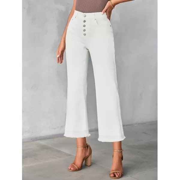 GRAPENT Capri Jeans for Women Trendy High Waisted Wide Leg Flare Button Fly Stretchy Denim Pants Raw Hem Cropped JeansCream White