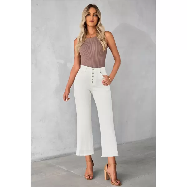 GRAPENT Capri Jeans for Women Trendy High Waisted Wide Leg Flare Button Fly Stretchy Denim Pants Raw Hem Cropped JeansCream White