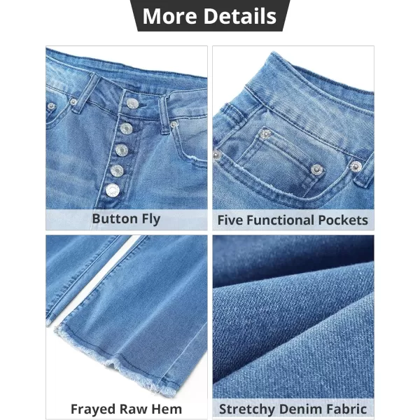 GRAPENT Capri Jeans for Women Trendy High Waisted Wide Leg Flare Button Fly Stretchy Denim Pants Raw Hem Cropped JeansMedium Blue