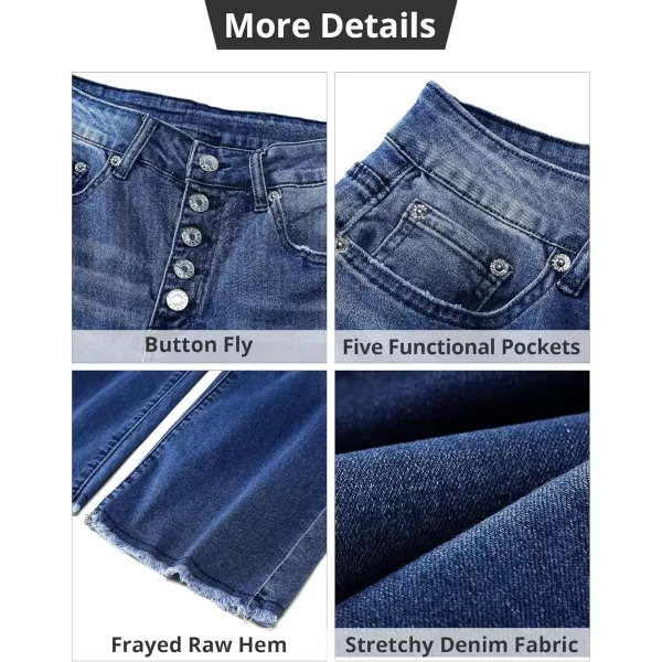 GRAPENT Capri Jeans for Women Trendy High Waisted Wide Leg Flare Button Fly Stretchy Denim Pants Raw Hem Cropped JeansNightfall Blue