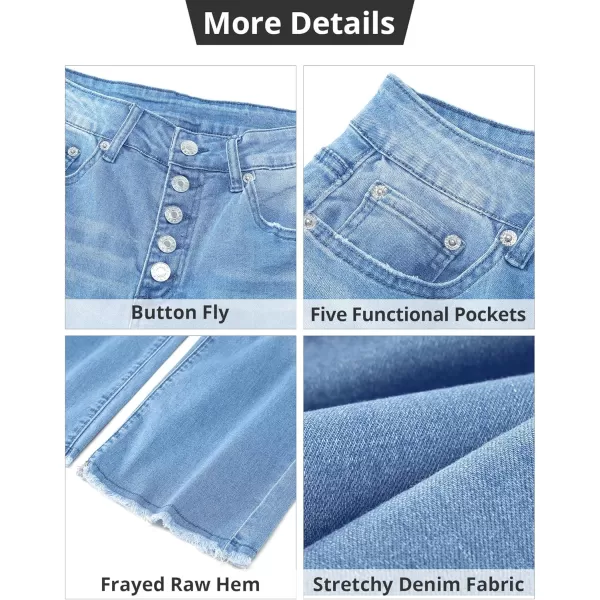 GRAPENT Capri Jeans for Women Trendy High Waisted Wide Leg Flare Button Fly Stretchy Denim Pants Raw Hem Cropped JeansTurquoise Blue