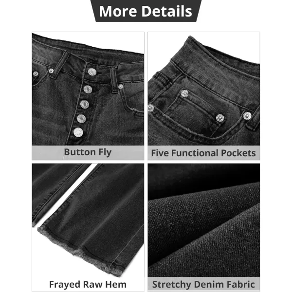 GRAPENT Capri Jeans for Women Trendy High Waisted Wide Leg Flare Button Fly Stretchy Denim Pants Raw Hem Cropped JeansWashed Black