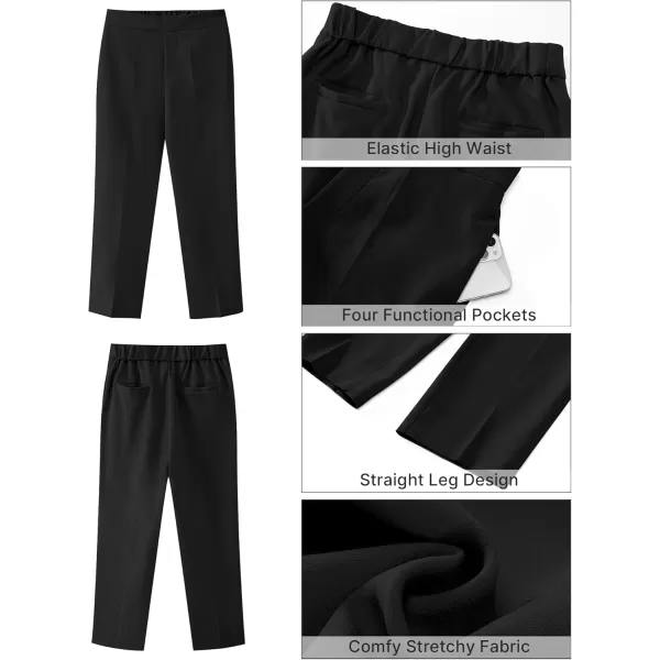 GRAPENT Capri Pants for Women High Waisted Pull On Dress Pants Slim Straight Leg Stretchy Waist Capris Trousers PantsBlack