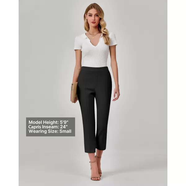 GRAPENT Capri Pants for Women High Waisted Pull On Dress Pants Slim Straight Leg Stretchy Waist Capris Trousers PantsBlack