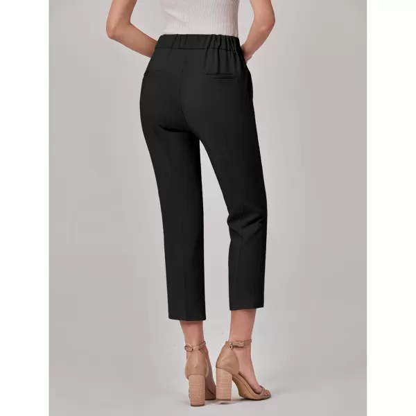 GRAPENT Capri Pants for Women High Waisted Pull On Dress Pants Slim Straight Leg Stretchy Waist Capris Trousers PantsBlack