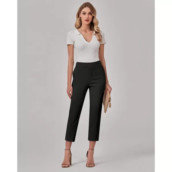 GRAPENT Capri Pants for Women High Waisted Pull On Dress Pants Slim Straight Leg Stretchy Waist Capris Trousers PantsBlack