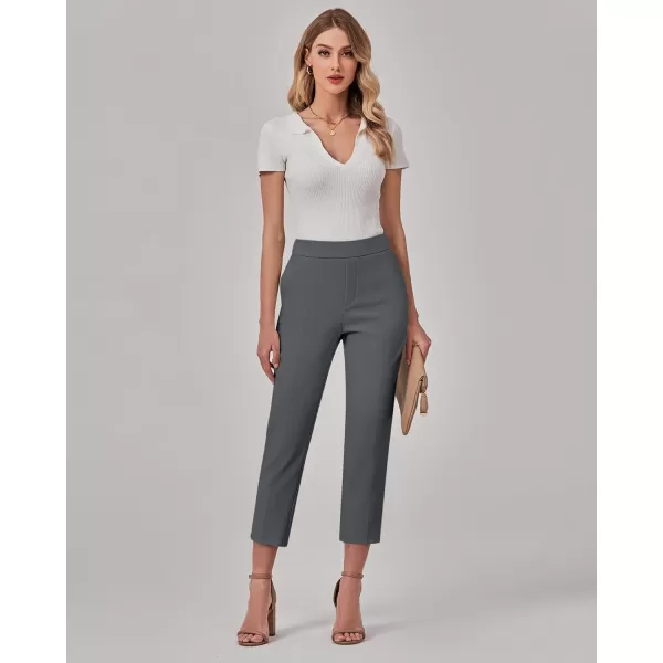 GRAPENT Capri Pants for Women High Waisted Pull On Dress Pants Slim Straight Leg Stretchy Waist Capris Trousers PantsDark Gray
