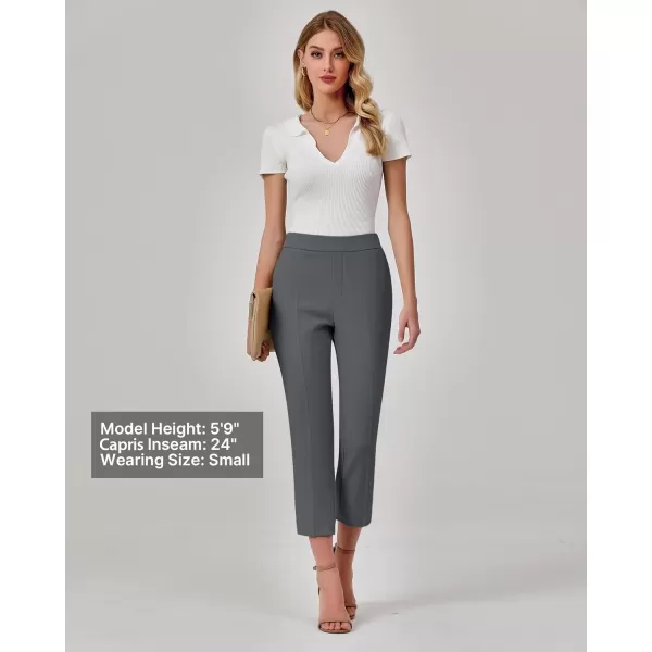 GRAPENT Capri Pants for Women High Waisted Pull On Dress Pants Slim Straight Leg Stretchy Waist Capris Trousers PantsDark Gray