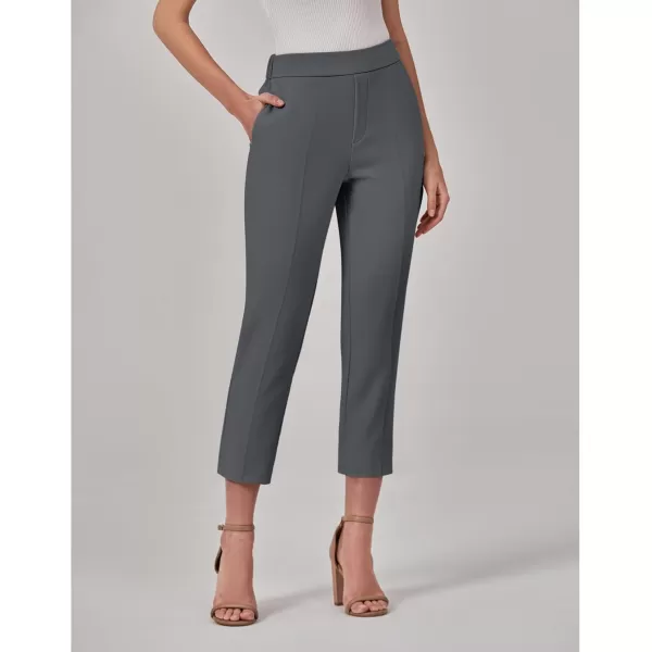 GRAPENT Capri Pants for Women High Waisted Pull On Dress Pants Slim Straight Leg Stretchy Waist Capris Trousers PantsDark Gray