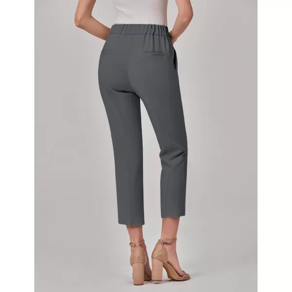 GRAPENT Capri Pants for Women High Waisted Pull On Dress Pants Slim Straight Leg Stretchy Waist Capris Trousers PantsDark Gray