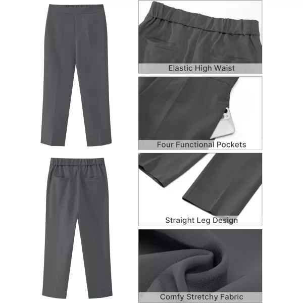 GRAPENT Capri Pants for Women High Waisted Pull On Dress Pants Slim Straight Leg Stretchy Waist Capris Trousers PantsDark Gray