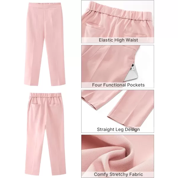 GRAPENT Capri Pants for Women High Waisted Pull On Dress Pants Slim Straight Leg Stretchy Waist Capris Trousers PantsLight Pink