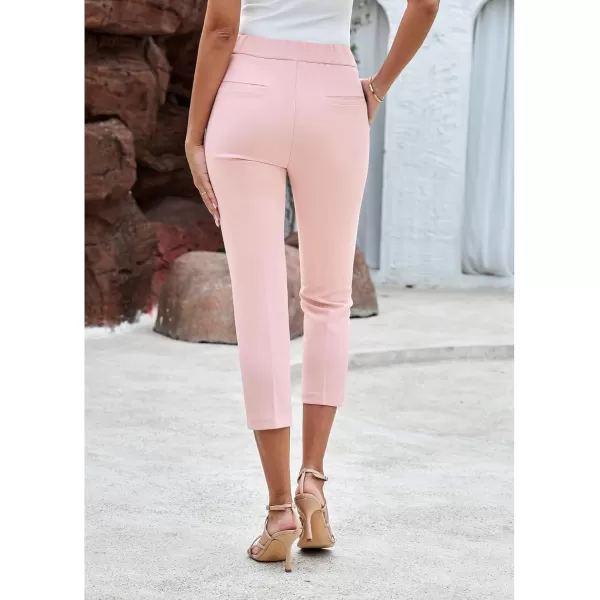 GRAPENT Capri Pants for Women High Waisted Pull On Dress Pants Slim Straight Leg Stretchy Waist Capris Trousers PantsLight Pink