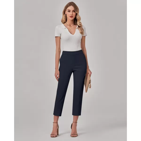 GRAPENT Capri Pants for Women High Waisted Pull On Dress Pants Slim Straight Leg Stretchy Waist Capris Trousers PantsNavy Blue