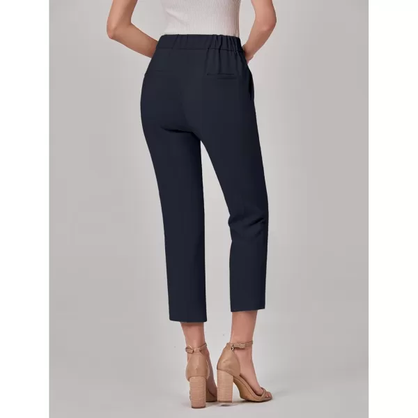 GRAPENT Capri Pants for Women High Waisted Pull On Dress Pants Slim Straight Leg Stretchy Waist Capris Trousers PantsNavy Blue
