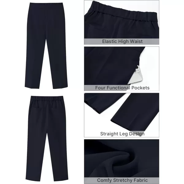 GRAPENT Capri Pants for Women High Waisted Pull On Dress Pants Slim Straight Leg Stretchy Waist Capris Trousers PantsNavy Blue