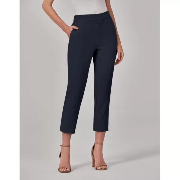 GRAPENT Capri Pants for Women High Waisted Pull On Dress Pants Slim Straight Leg Stretchy Waist Capris Trousers PantsNavy Blue